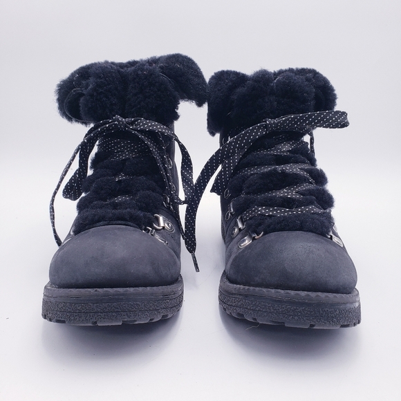 J.Crew Nordic Black Hiking Combat Boots Shearling Upper F8444 Size 8 - Picture 3 of 11